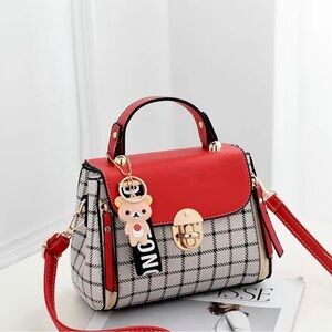 Stylish Red and White Checkered Handbag